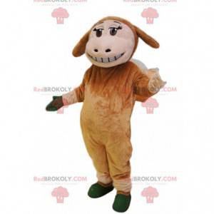 Mascotte de mouton marron avec un joli sourire. - Redbrokoly.com