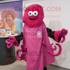 Magenta Fried Calamari mascot costume character dressed with a Coat and Cummerbunds