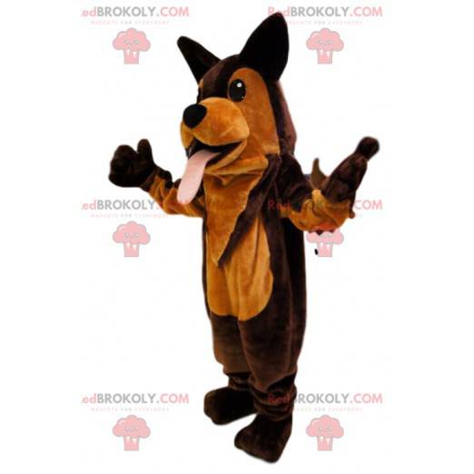 Super zabawny brązowy i pomarańczowy pies maskotka. Kostium psa