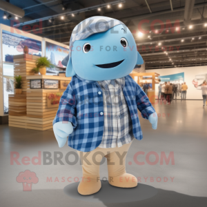 Beige Blue Whale mascot costume character dressed with a Flannel Shirt and Ties