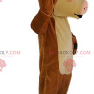 Brown and cream cow mascot, with a pretty pink muzzle -