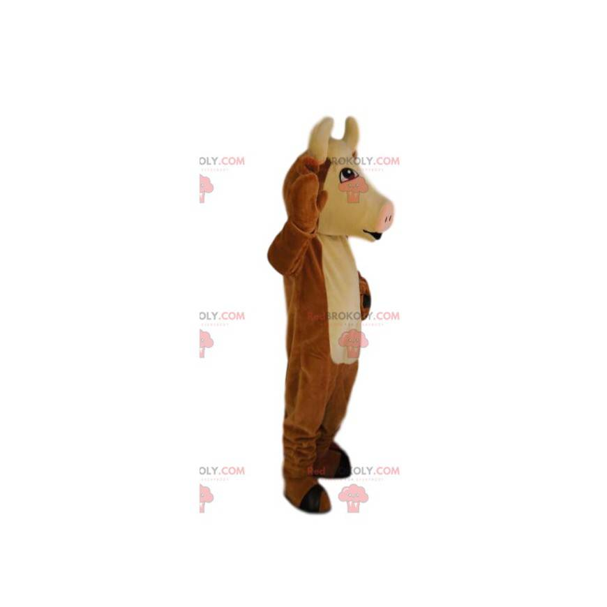 Hnědý a krémový kráva maskot, s pěkně růžovým čenichem - Hnědý a krémový kráva maskot, s pěkně růžovým čenichem -