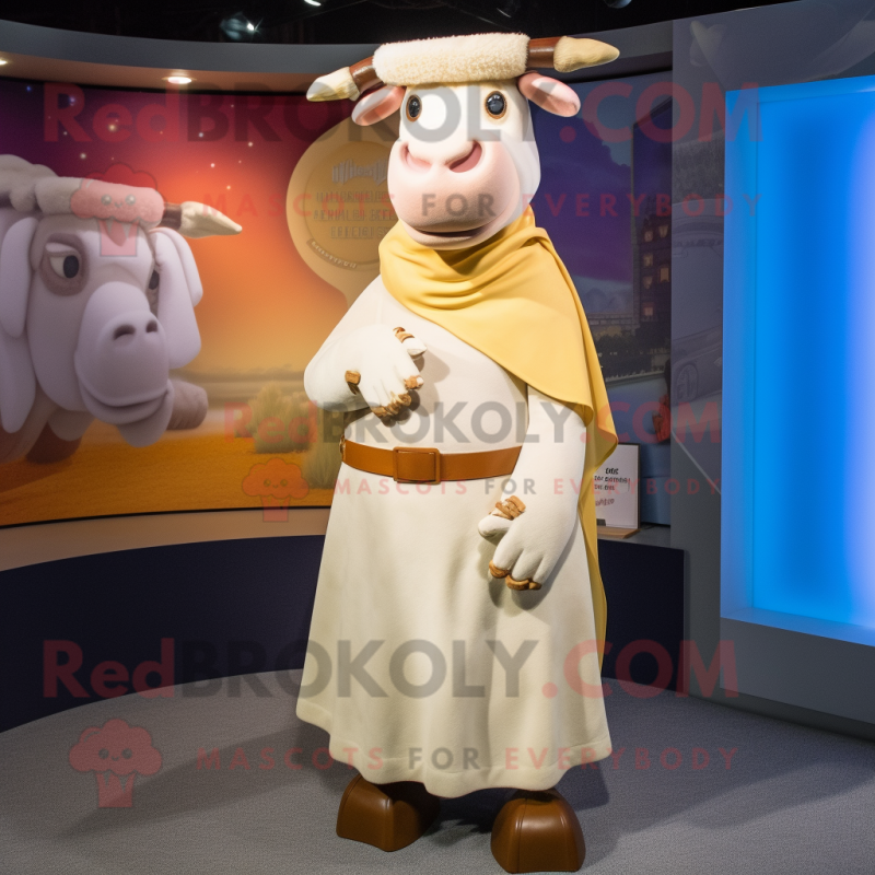 Cream Beef Wellington mascot costume character dressed with a Midi Dress and Shawls Cream Beef Wellington mascot costume character dressed with a Midi Dress and Shawls