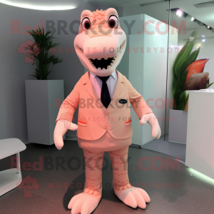 Peach Crocodile mascot costume character dressed with a Suit Jacket and Ties