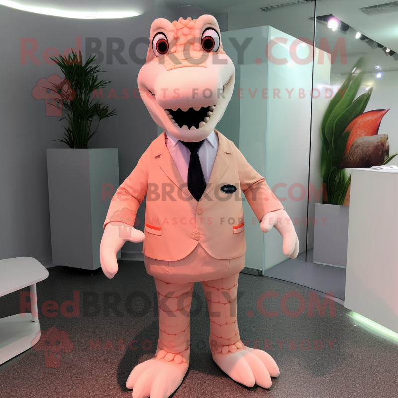 Peach Crocodile mascot costume character dressed with a Suit Jacket and Ties