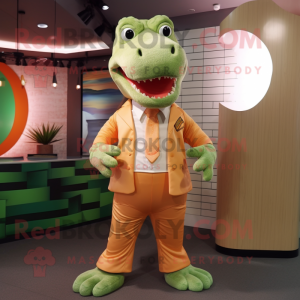 Peach Crocodile mascot costume character dressed with a Suit Jacket and Ties