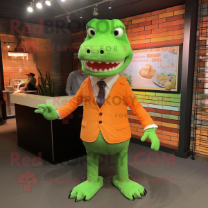 Peach Crocodile mascot costume character dressed with a Suit Jacket and Ties