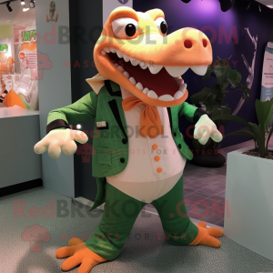 Peach Crocodile mascot costume character dressed with a Suit Jacket and Ties