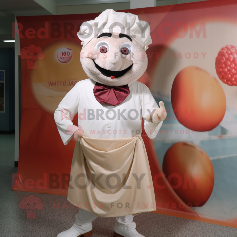 Cream Meatballs mascot costume character dressed with a Poplin Shirt and Headbands Cream Meatballs mascot costume character dressed with a Poplin Shirt and Headbands
