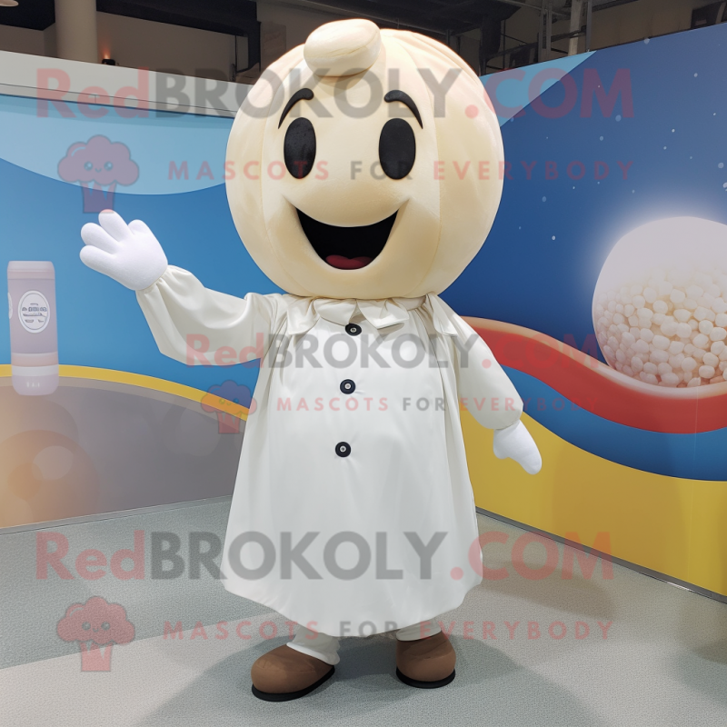 Cream Meatballs mascot costume character dressed with a Poplin Shirt and Headbands Cream Meatballs mascot costume character dressed with a Poplin Shirt and Headbands