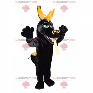 Black dragon mascot, with green eyes. Dragon costume -