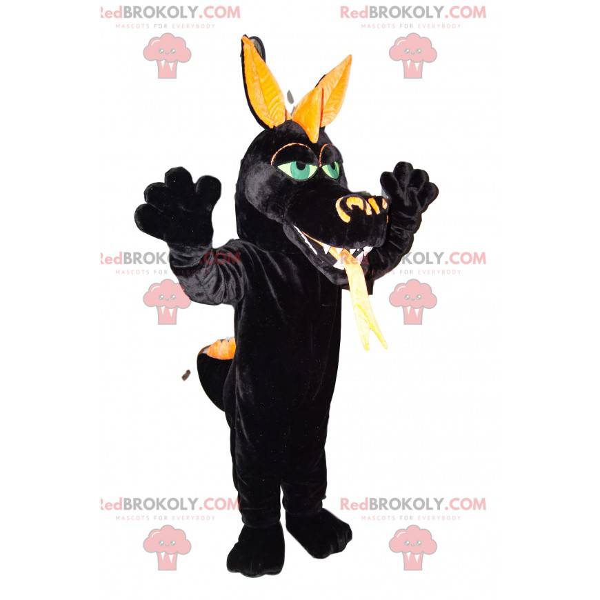 Mascotte zwarte draak, met groene ogen. Dragon kostuum -
