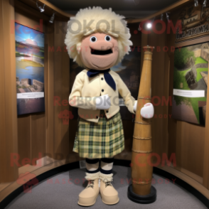Beige Bagpipe mascot costume character dressed with a Capri Pants and Ties