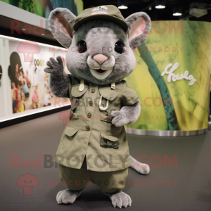 Olive Chinchilla mascot costume character dressed with a Skirt and Berets