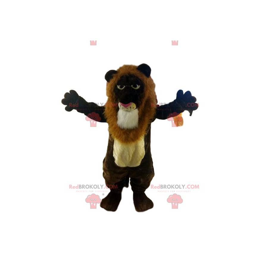 Brown lion mascot, with a superb mane. Lion costume -