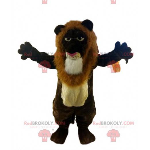 Brown lion mascot, with a superb mane. Lion costume -