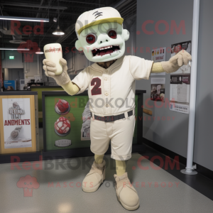 Cream Zombie mascot costume character dressed with a Henley Shirt and Bracelets