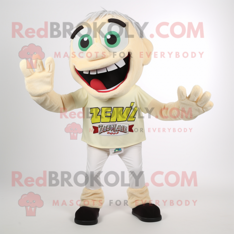 Cream Zombie mascot costume character dressed with a Henley Shirt and Bracelets Cream Zombie mascot costume character dressed with a Henley Shirt and Bracelets