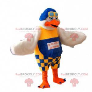 Mascote Goeland com macacão azul e amarelo. - Redbrokoly.com