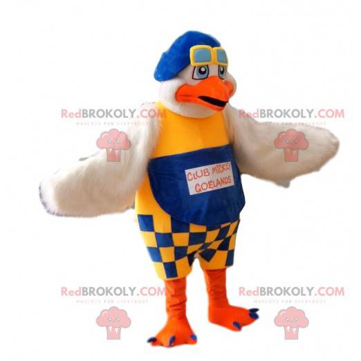 Mascotte Goeland met blauwe en gele overall. - Redbrokoly.com