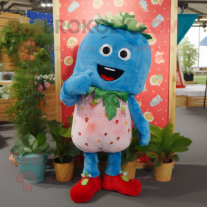 Turquoise Strawberry mascot costume character dressed with a Boyfriend Jeans and Anklets