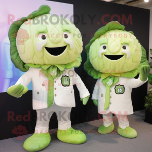 Cream Cabbage mascot costume character dressed with a Suit Jacket and Smartwatches