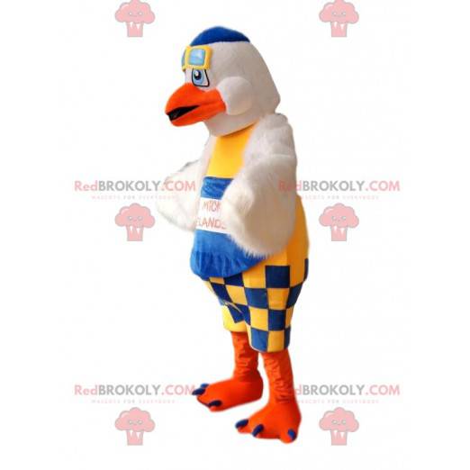 Goeland maskot med blå og gule overalls. - Redbrokoly.com