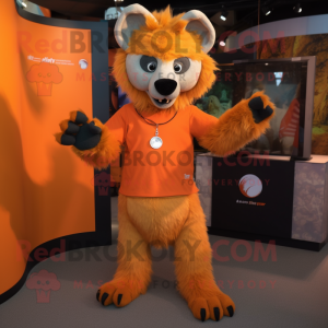 Orange Hyena mascot costume character dressed with a Henley Tee and Rings