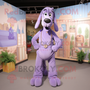 Lavender Dog mascot costume character dressed with a Romper and Belts
