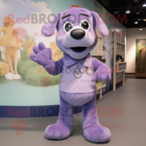 Lavender Dog mascot costume character dressed with a Romper and Belts