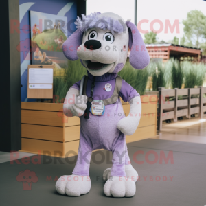 Lavender Dog mascot costume character dressed with a Romper and Belts