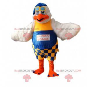 Mascote Goeland com macacão azul e amarelo. - Redbrokoly.com