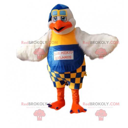 Goeland maskot med blå og gule overalls. - Redbrokoly.com