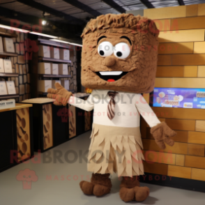 Tan Chocolate Bar mascot costume character dressed with a Poplin Shirt and Hairpins