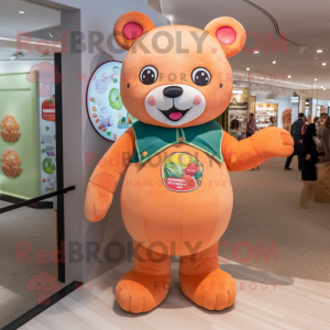 Peach Bear mascot costume character dressed with a Turtleneck and Brooches