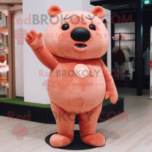 Peach Bear mascot costume character dressed with a Turtleneck and Brooches