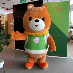 Peach Bear mascot costume character dressed with a Turtleneck and Brooches