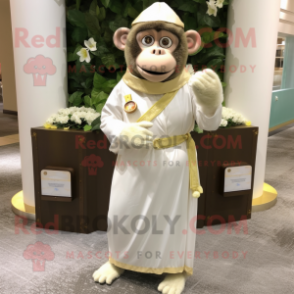 Olive Monkey mascot costume character dressed with a Wedding Dress and Coin purses