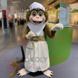 Olive Monkey mascot costume character dressed with a Wedding Dress and Coin purses