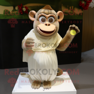 Olive Monkey mascot costume character dressed with a Wedding Dress and Coin purses