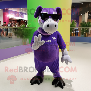 Purple Tapir mascot costume character dressed with a Shorts and Sunglasses