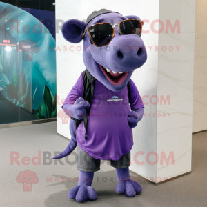 Purple Tapir mascot costume character dressed with a Shorts and Sunglasses