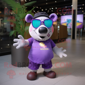 Purple Tapir mascot costume character dressed with a Shorts and Sunglasses