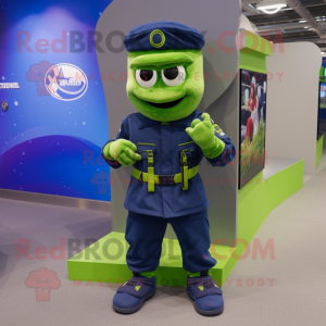 Lime Green Navy Soldier mascot costume character dressed with a Hoodie and Anklets