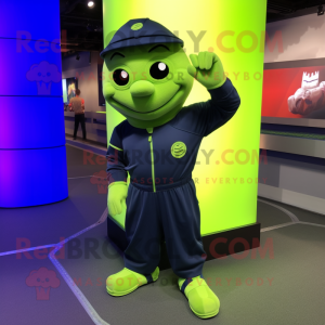 Lime Green Navy Soldier mascot costume character dressed with a Hoodie and Anklets