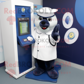 Navy Phone mascot costume character dressed with a Cover-up and Ties