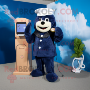 Navy Phone mascot costume character dressed with a Cover-up and Ties