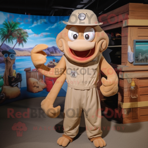 Tan Kraken mascot costume character dressed with a Romper and Caps