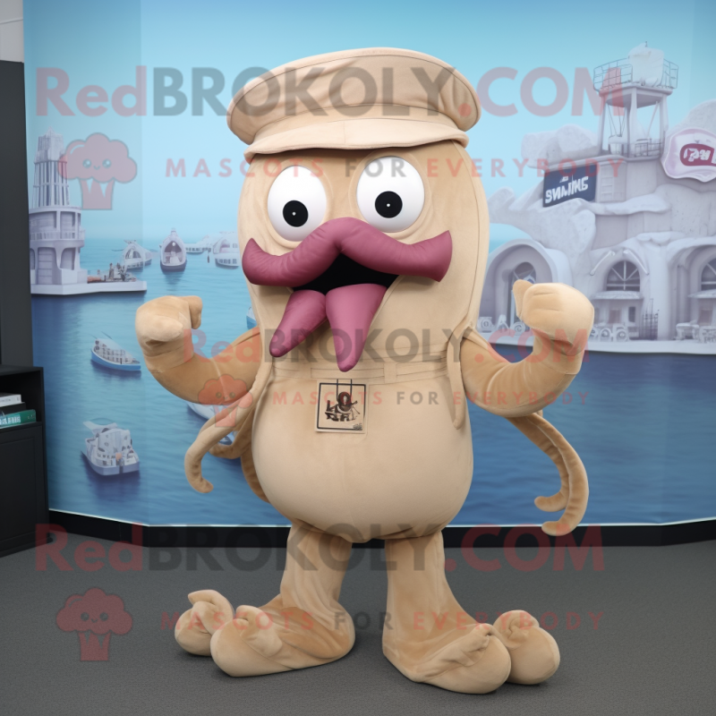 Tan Kraken mascot costume character dressed with a Romper and Caps