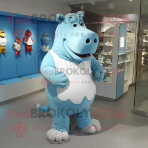 Sky Blue Hippopotamus mascot costume character dressed with a Blouse and Foot pads